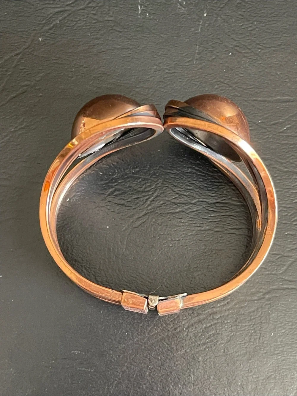 Vintage unsigned RAME Modernist copper clamper cuff bracelet.